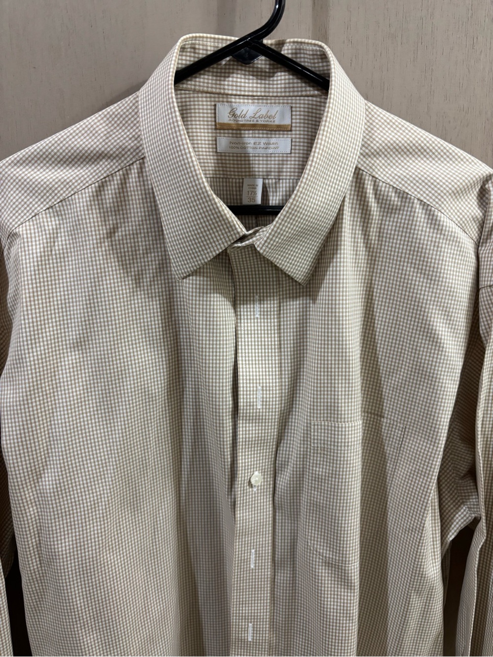 Roundtree & Yorke Beige Checked Dress Shirt